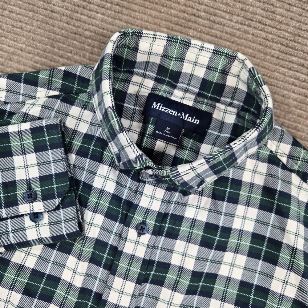 Mizzen+Main Mens M Green Plaid Trim Fit Leeward Long Sleeve Button Down Shirt